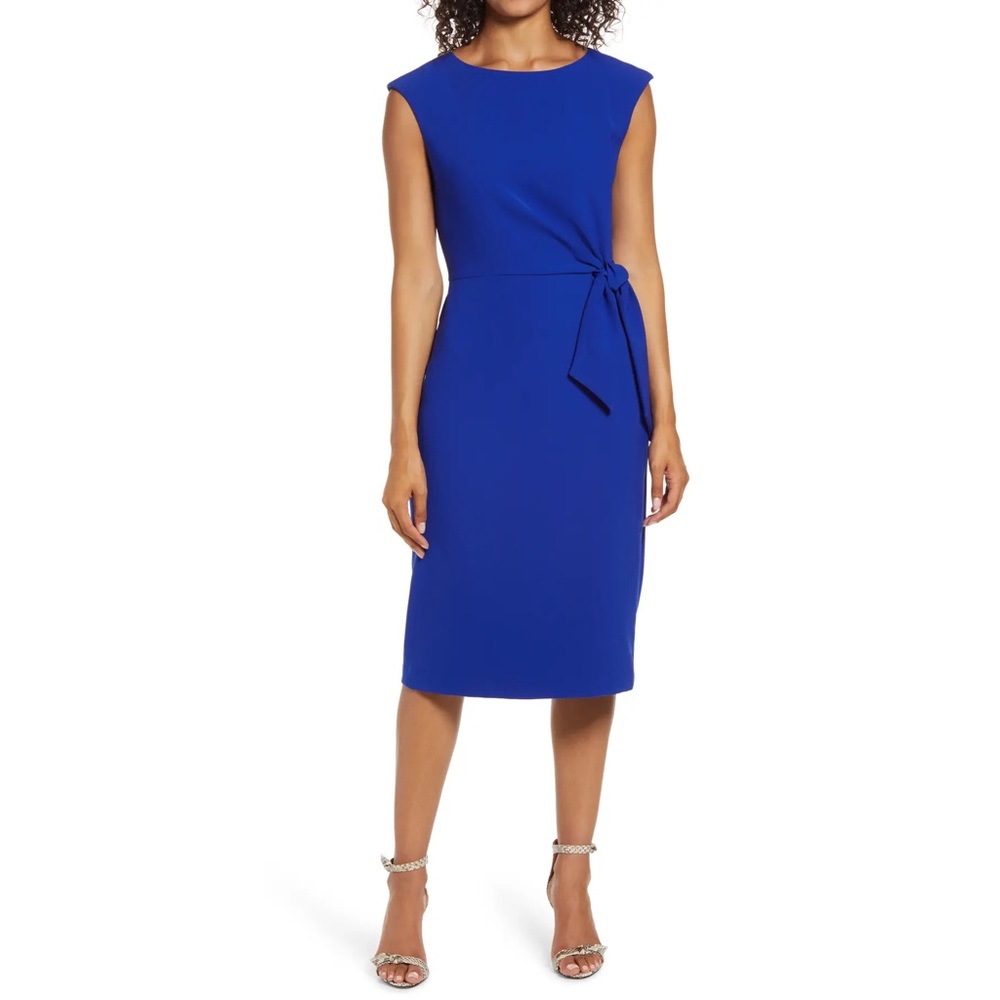 Tahari Cap Sleeve Crepe Sheath Dress Cobalt 2